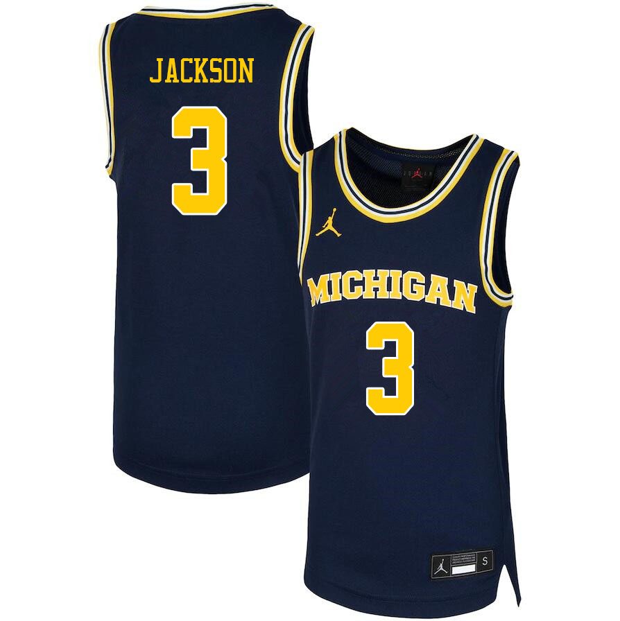 Men #3 Zeb Jackson Michigan Wolverines College Basketball Jerseys Sale-Navy - Click Image to Close